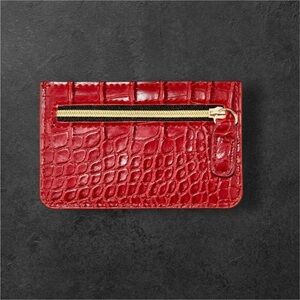Classy Red Card Case Embossed with zip enclosure